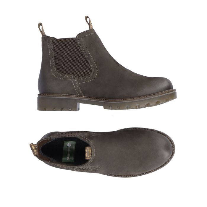 Brown Chelsea boot with dark brown elastic goring.