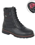 Women's black winter boot with adjustable laces and zipper closure