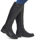 Women wearing black D8391 tall leather boots with side zipper.