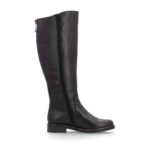 Side view of black D8391 tall leather boot with convenient inside zipper.