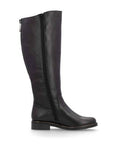 Side view of black D8391 tall leather boot with convenient inside zipper.