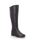 Black D8391 tall leather boot with side zipper. Sleek and functional for fall wear.