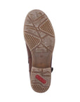 Brown rubber outsole with red Rieker logo on heel.