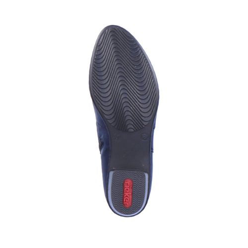 Black wave tread pattern outsole with red Rieker logo on heel.