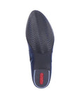 Black wave tread pattern outsole with red Rieker logo on heel.