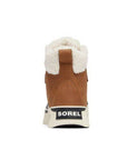 Back view of Sorels Out N About IV Chilly WP Boot, brown with white fluffy collar, on a white background.