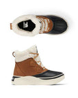 Sorels Out N About IV Chilly WP Boot: brown/black with faux fur lining and high traction rubber, top/side views.