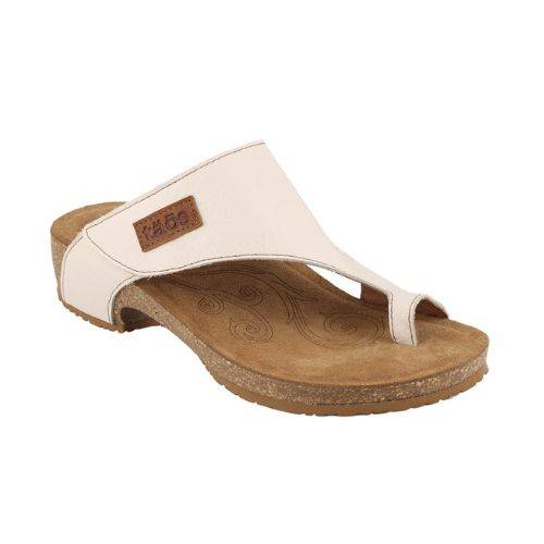 Taos Loop Sandal in white with a toe ring design, featuring a supportive cork footbed and leather upper for comfort and style.