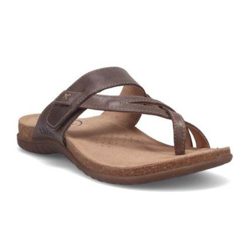 Brown Taos Perfect Slide Sandal with leather straps, supportive footbed, and flat sole.