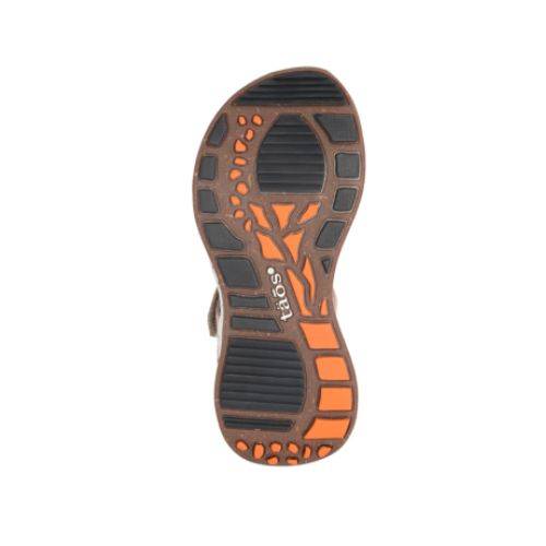 Durable rubber outsole of Super Z Backstrap Sandal with orange and black tread pattern for enhanced grip and stability.