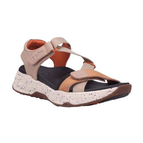 Super Z Backstrap Sandal with beige and orange adjustable straps, cushioned footbed, and speckled durable outsole for women.