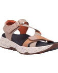 Super Z Backstrap Sandal with beige and orange adjustable straps, cushioned footbed, and speckled durable outsole for women.