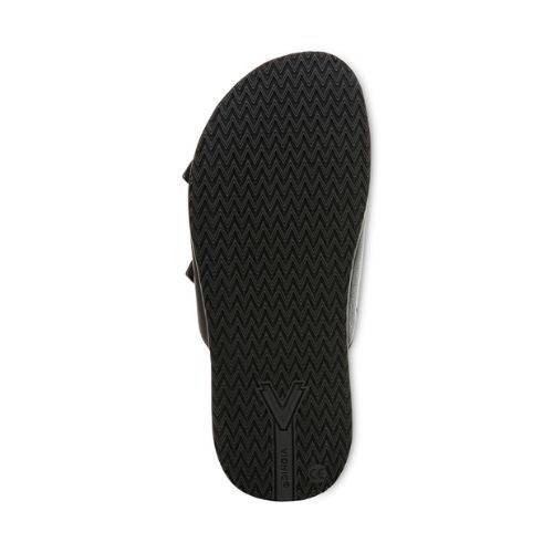 Outsole of Elara Slide Sandal in black with a textured rubber sole for enhanced grip and durability.