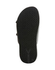 Outsole of Elara Slide Sandal in black with a textured rubber sole for enhanced grip and durability.