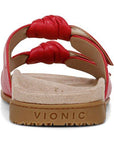 Back view of red Elara Slide Sandal showcasing cushioned footbed, knotted straps, and durable rubber heel.