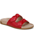 Red Elara Slide sandal with dual knotted straps, cushioned footbed, and durable rubber outsole.