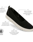 The Vionic Uptown Skimmer Knit Ballet Flat offers stability, cushioning, arch support, flexibility, and an eco-friendly design.