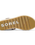 Tan rubber outsole of the Cameron Wedge Sandal with Sorel logo in white.