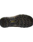 Black rubber outsole with tread and yellow KEEN logo in the center. 