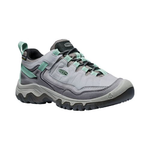 Targhee IV Hiking Shoe in blue. A low cut lace-up sneaker with a light blue nubuck upper and a dark grey rubber outsole. Accents are teal. 