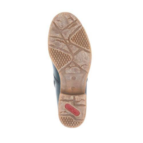 Brown rubber outsole with red Rieker logo on heel.