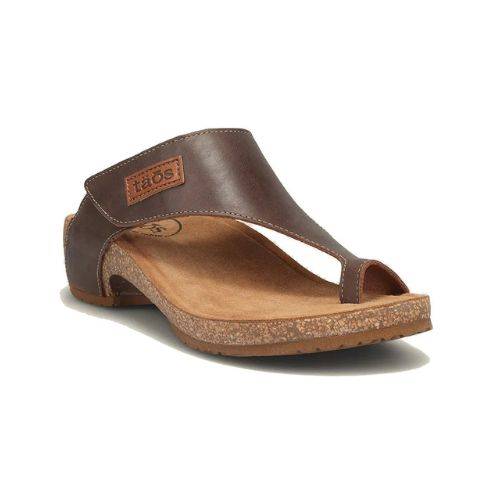 Taos Loop Sandal in brown with a toe ring design, featuring a leather upper and supportive cork footbed for all-day comfort.