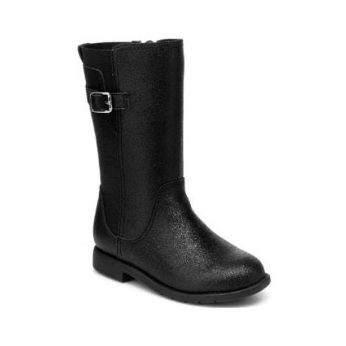Tall black boot with side silver buckle