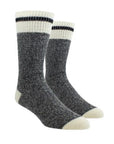 Grey wool socks with white cuff, toe and heel; with black stripe detail through cuff