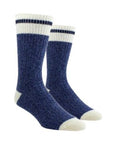 Navy wool socks with white cuff, toe and heel; with dark navy stripe detail through cuff