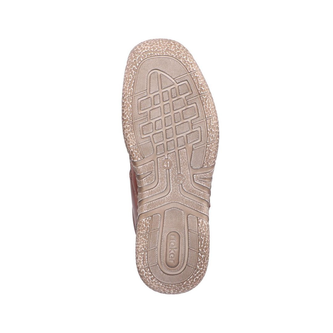 Bottom view of 03578 Casual Fisherman Sandal showing textured beige rubber outsole with geometric tread pattern designed for shock absorption and grip, featuring distinctive grid-like details and curved ergonomic channels.