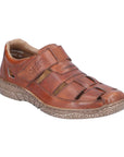 03578 Casual Fisherman Sandal in rich brown leather featuring woven straps design, Velcro closure, and durable rubber sole. Classic summer comfort footwear with breathable cutouts and casual style perfect for warm weather.