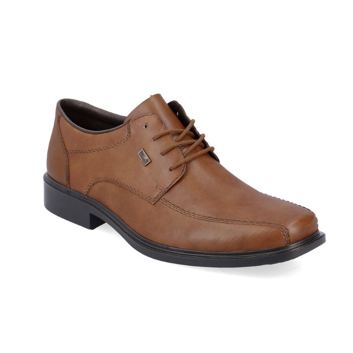 Brown leather dress shoe with bicycle toe.