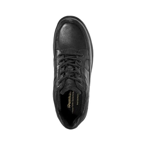 Top view of Midland Lace-Up in black. Dunham logo is visible on the tongue and insole. 