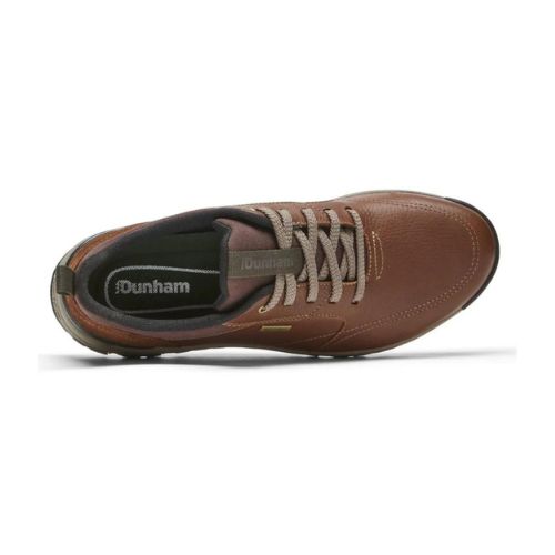 Top view of the Ubal II sneaker in brown. Dunham logo is visible on the insole and tongue. 