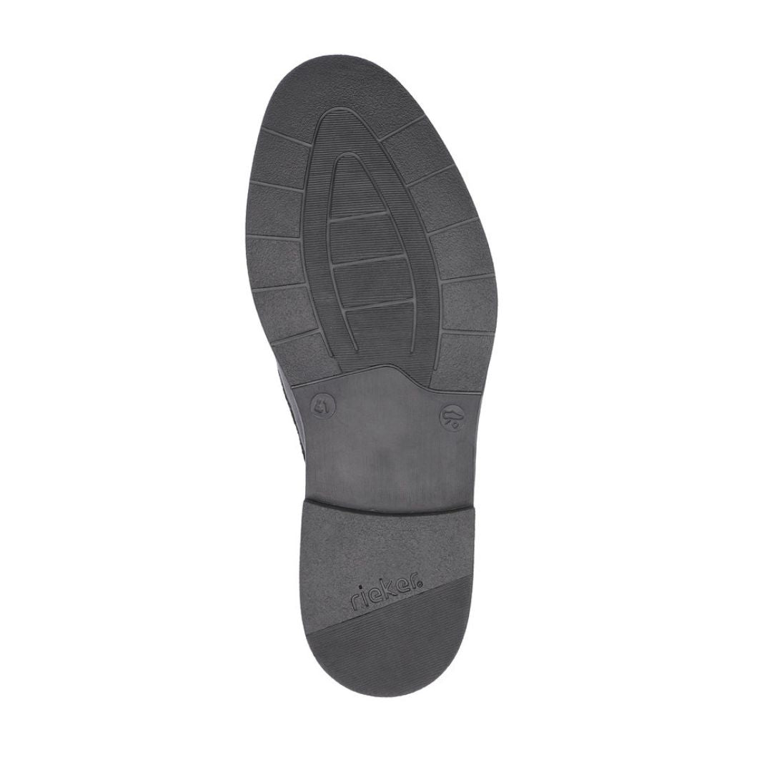 Bottom view of 10350 Dress Loafer showing durable gray rubber outsole with geometric tread pattern for grip and stability, featuring classic dress shoe construction and sleek profile design.