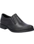 10350 Dress Loafer in classic black genuine leather with textured toe detail, featuring slip-on design with elastic goring, sleek silhouette, and durable rubber sole, perfect for professional or casual wear