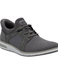 Men's Rieker grey mesh lace shoe with leather accents, grey/white midsole and dark grey outsole.