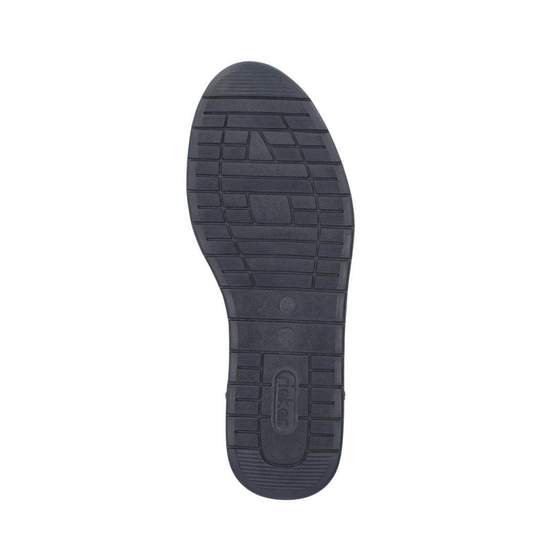 Bottom view of 11903 Slip-On Lace Sneaker showing durable black rubber outsole with geometric tread pattern and grip lines for enhanced traction and stability