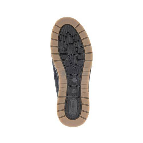 Black and brown rubber outsole with textured pattern and Rieker logo on heel.