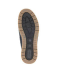 Black and brown rubber outsole with textured pattern and Rieker logo on heel.