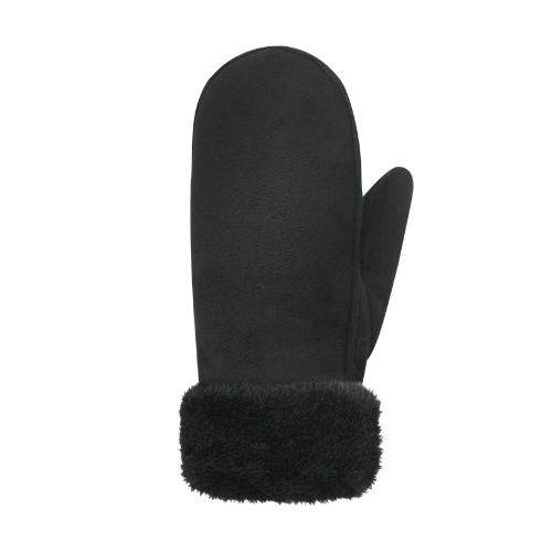 An Auclair black faux suede fingermitt with thick black fur cuff.