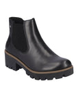 Black leather Chelsea boot with platform outsole.