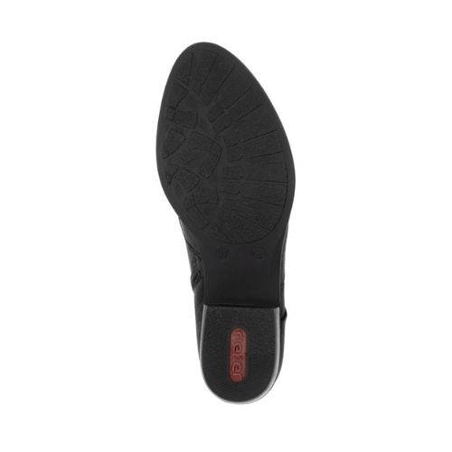 Black light treaded outsole with red Rieker logo on heel.