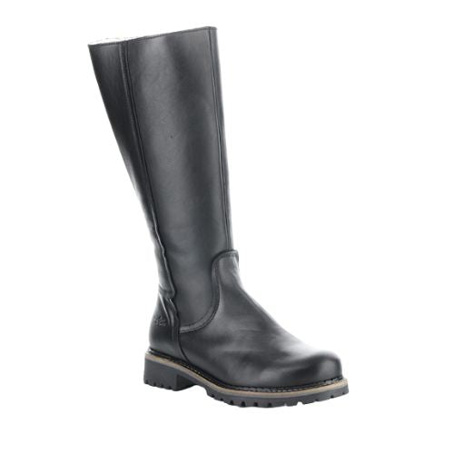 Hudson knee height boot in black leather. Entirely black smooth leather upper with black outsole. 