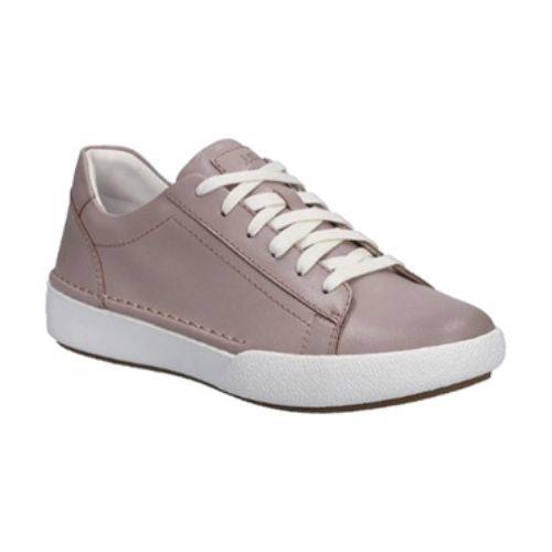 A Josef Seibel sneaker in soft mauve leather with white laces and a white midsole.