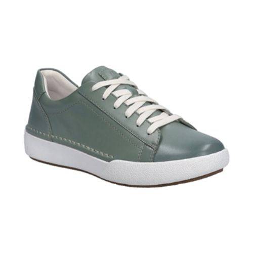 A Josef Seibel sneaker in sage leather with white laces and a white midsole.