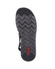 Black zig-zag treaded outsole with red Rieker logo at heel.