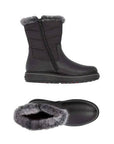 A Pair of black Remonte D0U79 ankle boot with zip closure and faux fur lining.