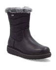 Black Remonte D0U79 ankle boot with faux fur trim and waterproof design.