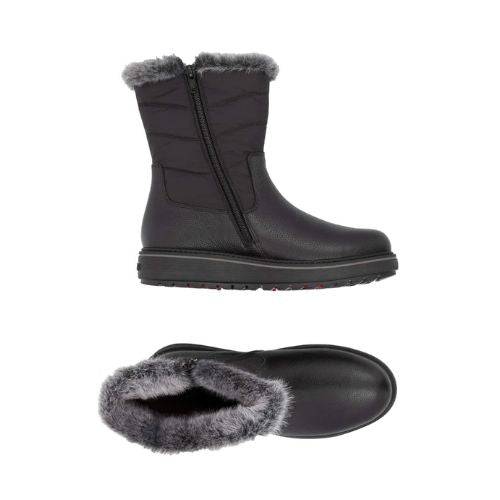 A Pair of black Remonte D0U79 ankle boot with zip closure and faux fur lining.